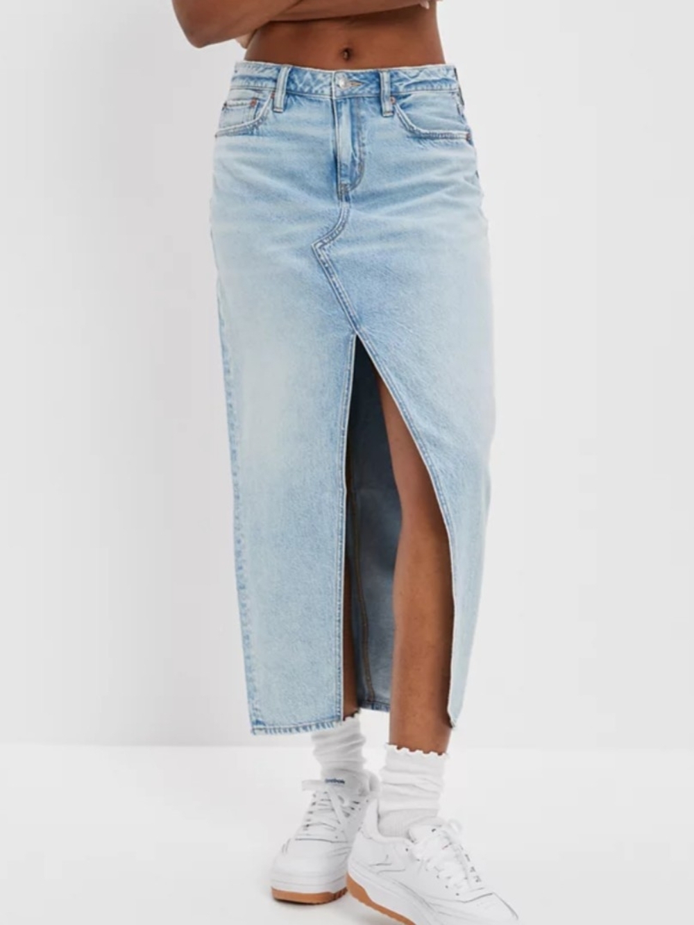 AE Dreamy Drape Low-Rise Denim Maxi with Front Slit Size 2
